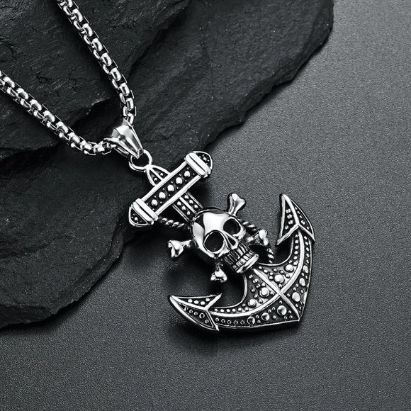 ❤️Halloween style Viking skull bat anchor necklace, N90201P146 - Picture 3 of 8